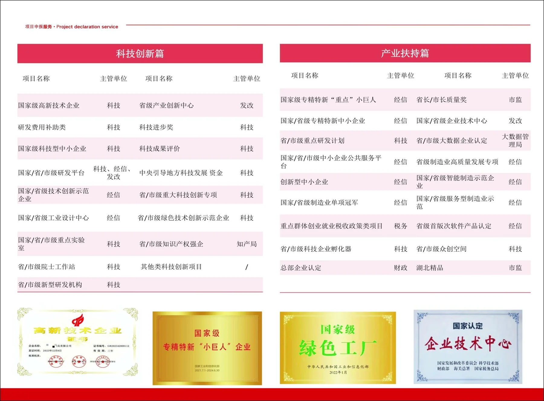 众佳咨询科技项目申报服务矩阵，覆盖科技创新、产业支持、转型升级与人才建设
